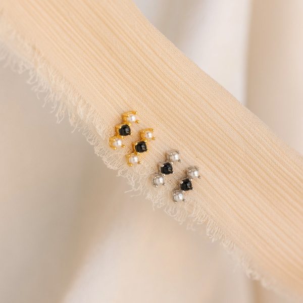 Tiny Onyx Pearl Bar Studs Cheap