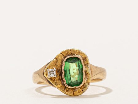 Green Garnet & Diamond Ring | 0.22ct, 0.015ct | SZ 2.25 | Discount