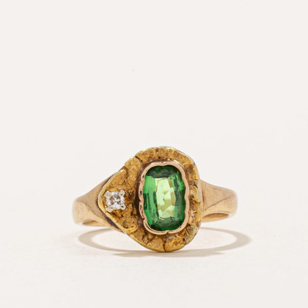 Green Garnet & Diamond Ring | 0.22ct, 0.015ct | SZ 2.25 | Discount