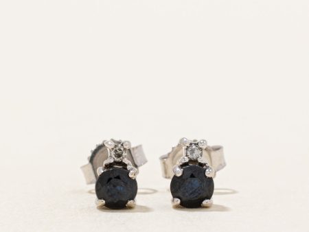 Sapphire & Diamond Stud Earrings | 0.34ctw, 0.02ctw | on Sale