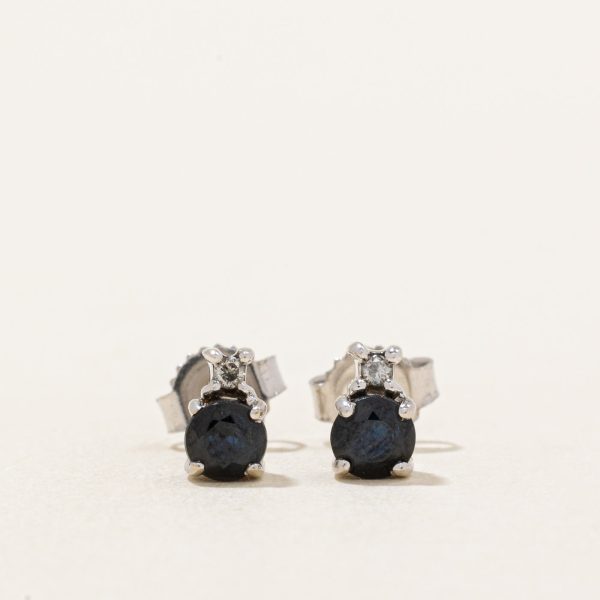 Sapphire & Diamond Stud Earrings | 0.34ctw, 0.02ctw | on Sale