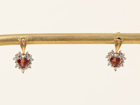 Garnet & Diamond Heart Earrings | 0.60ctw, 0.07ctw | Online Sale