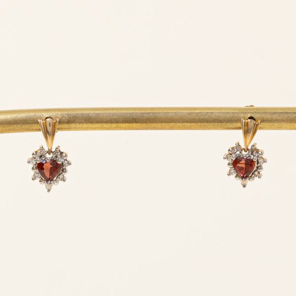 Garnet & Diamond Heart Earrings | 0.60ctw, 0.07ctw | Online Sale