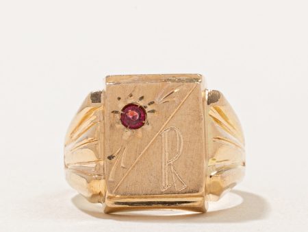 Red Glass  R  Initial Signet Ring | SZ 3.75 | Online