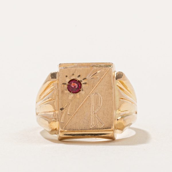 Red Glass  R  Initial Signet Ring | SZ 3.75 | Online