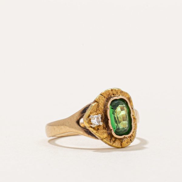 Green Garnet & Diamond Ring | 0.22ct, 0.015ct | SZ 2.25 | Discount