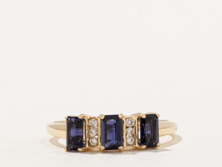 Three Stone Iolite & Diamond Ring | 0.75ctw, 0.06ctw | SZ 7.75 | Online now