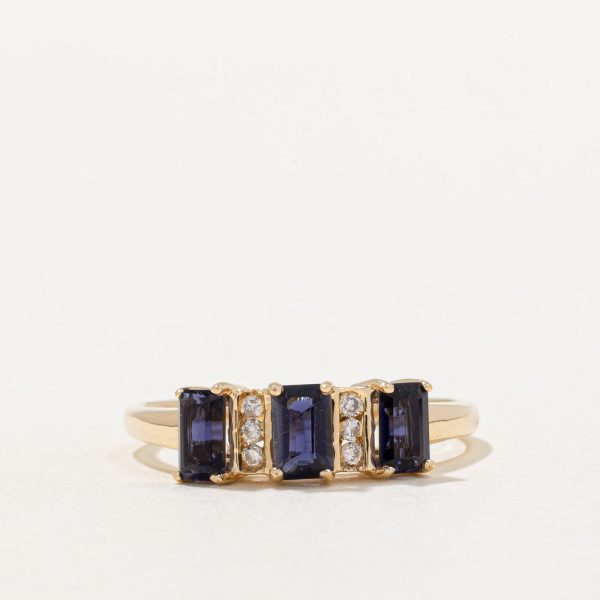 Three Stone Iolite & Diamond Ring | 0.75ctw, 0.06ctw | SZ 7.75 | Online now