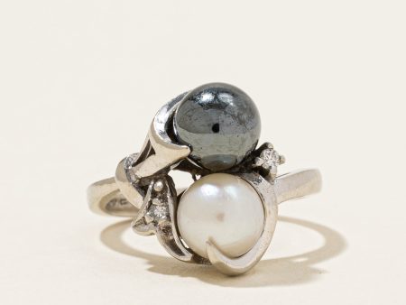 Hematite, Pearl & Diamond Ring | 3.00ct, 1.40ct, 0.02ctw | SZ 2.75 | Fashion