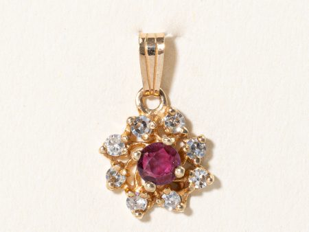 Ruby & Diamond Halo Pendant | 0.16ct, 0.16ctw | For Discount