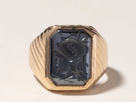 10K Yellow Gold Carved Hematite Ring | 4.70ct | SZ 9.25 | Supply