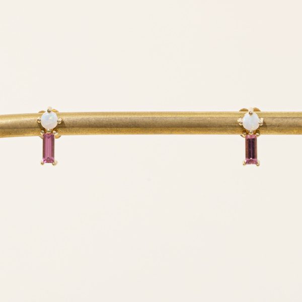 100 Ways  Pink Tourmaline & Opal Earrings | 0.30ctw, 0.10ctw | For Discount