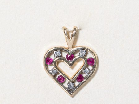 Ruby & Diamond Heart Pendant | 0.06ctw, 0.02ctw | Cheap