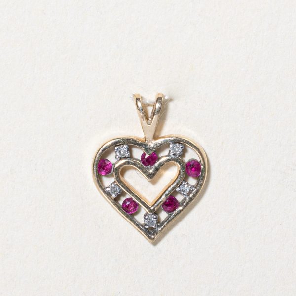 Ruby & Diamond Heart Pendant | 0.06ctw, 0.02ctw | Cheap