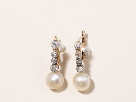 14k Gold Pearl & Diamond Drop Earrings | 8.00-8.50mm, 0.72ctw on Sale