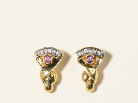 18K Yellow Gold Pink Sapphire & Diamond Earrings | 0.54ctw, 0.09ctw | For Sale