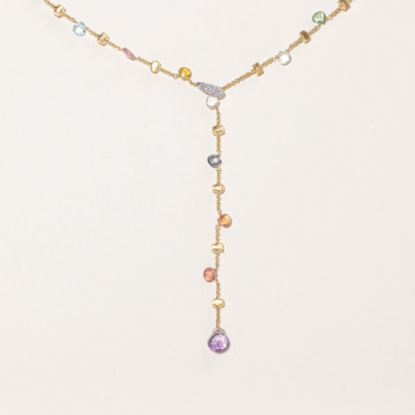 Marco Bicego by Birks  18k Yellow Gold Multi Gem and Diamond Lariat | 10.5ctw | 14  For Sale