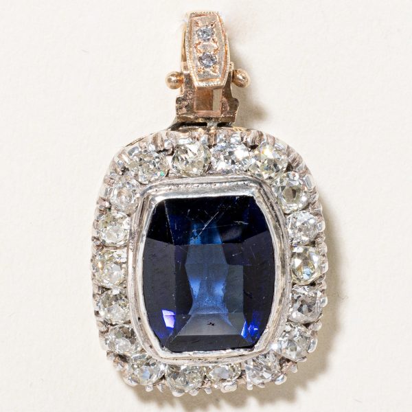 Old European Diamond Pendant with Synthetic Sapphire | 1.8ctw 4.5ct 0.01ctw  | Fashion