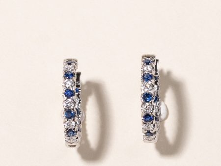 14k White Gold Sapphire & Diamond Hoop Earrings | 0.96ctw, 0.82ctw For Discount