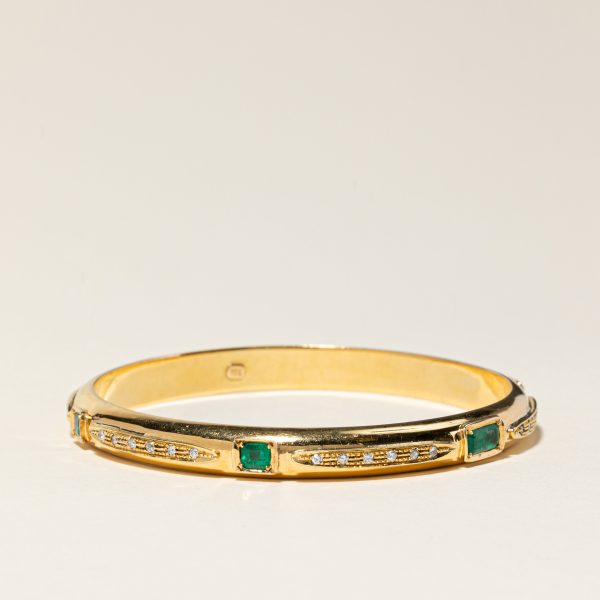 18K Yellow Gold Emerald & Diamond Bangle | 0.55ctw, 2.81ctw | 7.75  | Cheap