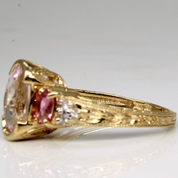 Kunzite & Tourmaline Three Stone Ring | 1.89ctw | SZ 7 | For Discount