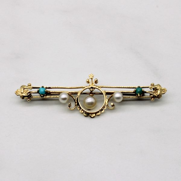 Vintage Chrysocolla & Pearl Brooch | 0.25ctw | Cheap