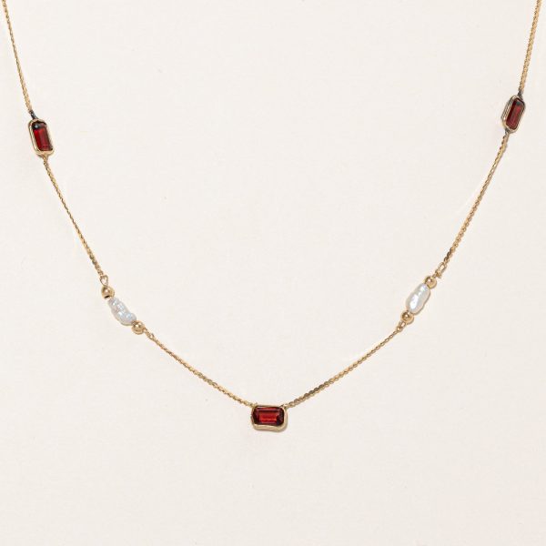 Garnet & Rice Pearl Necklace | 5.00ctw | 24  | Online now