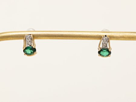 Emerald Simulant & Diamond Stud Earrings | 0.90ctw, 0.03ctw | Online Sale