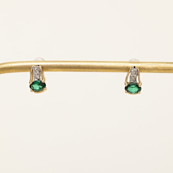 Emerald Simulant & Diamond Stud Earrings | 0.90ctw, 0.03ctw | Online Sale