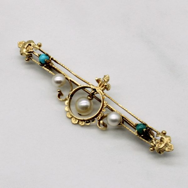 Vintage Chrysocolla & Pearl Brooch | 0.25ctw | Cheap