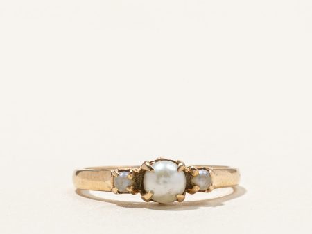 Three Stone Pearl Ring | SZ 4.5 | Hot on Sale