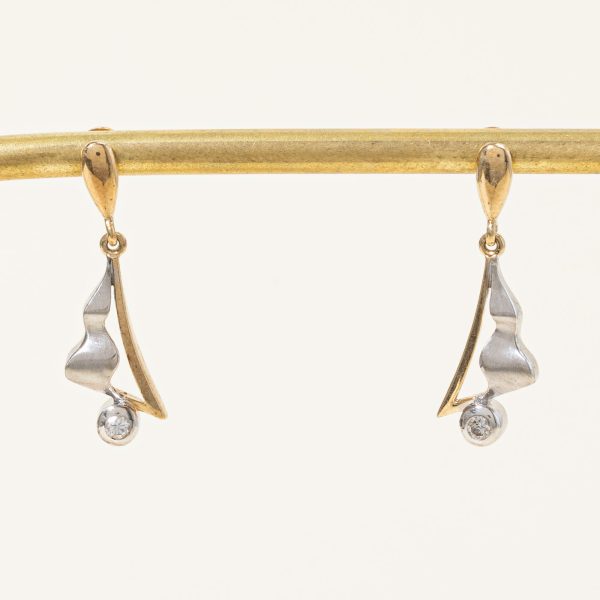 Two Tone Abstract Design Diamond Drop Earrings | 0.09ctw | For Discount