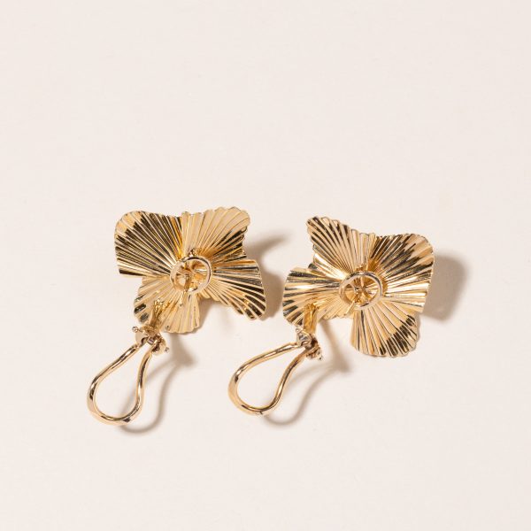 14K Yellow Gold Floral Earrings For Cheap