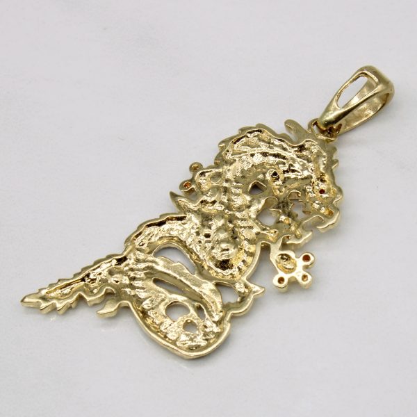 10k Two Tone Gold Dragon Pendant with Garnet Eye | 0.005ct | Online Sale