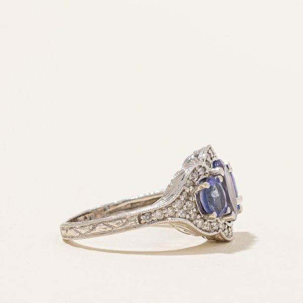 Three Stone Tanzanite & Diamond Ring | 1.50ctw, 0.19ctw | SZ 6 | Online Sale