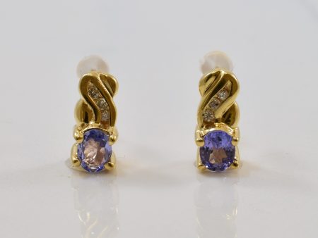 Oval Tanzanite & Diamond Stud Earrings | 0.70ctw, 0.06ctw | Online now