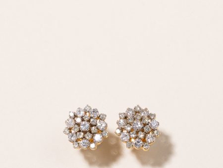 14k Yellow Gold Diamond Cluster Stud Earrings | 2.08ctw For Cheap