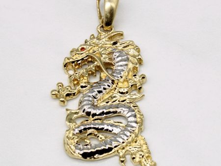 10k Two Tone Gold Dragon Pendant with Garnet Eye | 0.005ct | Online Sale