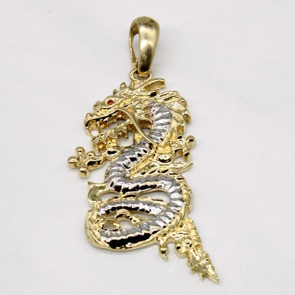 10k Two Tone Gold Dragon Pendant with Garnet Eye | 0.005ct | Online Sale