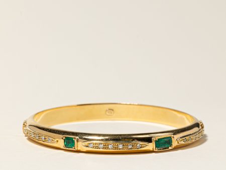 18K Yellow Gold Emerald & Diamond Bangle | 0.55ctw, 2.81ctw | 7.75  | Cheap