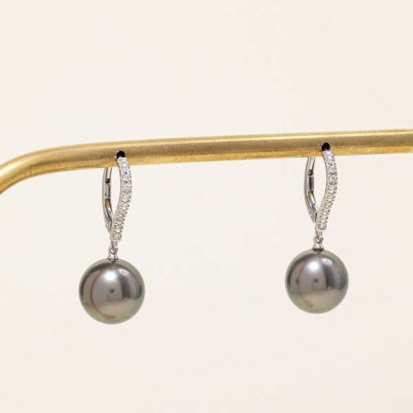 Mikimoto  Classic Elegance Black South Sea Pearl and Diamond Earrings | 10-10.5mm, 0.20ctw | Online Sale