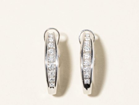 14K White Gold Diamond Oval Hoop Earrings | 0.90ctw | Hot on Sale