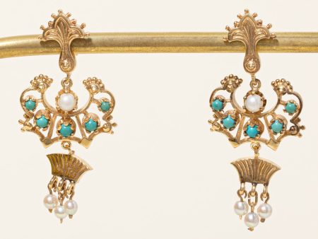 Seed Pearl & Turquoise Drop Earrings | 2.00ctw | Online