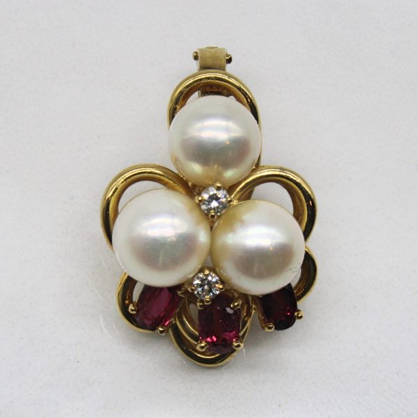 Pearl & Ruby Cluster Pendant | 0.54ctw, 0.08ctw | Sale