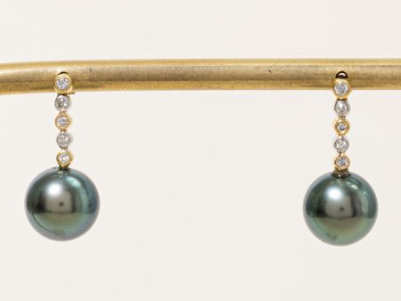 Tahitian Pearl & Diamond Drop Earrings | 0.12ctw | Discount