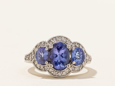 Three Stone Tanzanite & Diamond Ring | 1.50ctw, 0.19ctw | SZ 6 | Online Sale