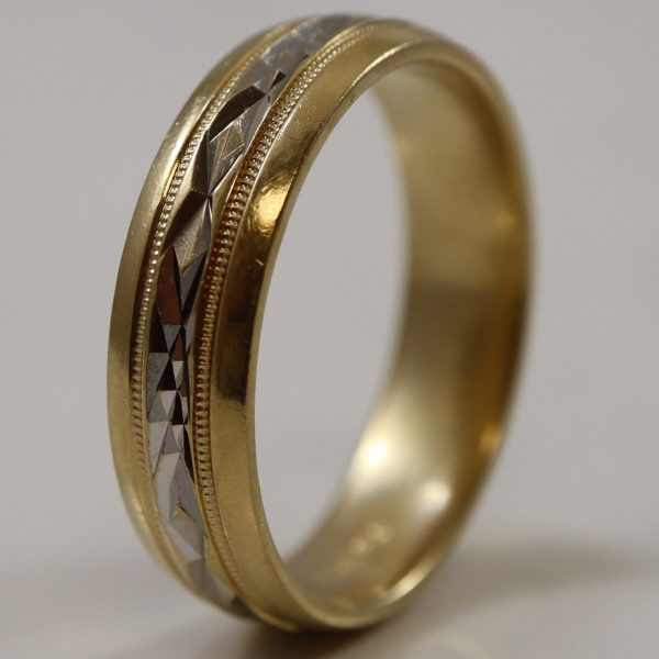 Two Tone Diamond Cut Gold Band | SZ 11 | Hot on Sale