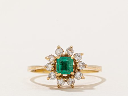 Emerald & Diamond Halo Ring | 0.25ct, 0.20ctw | SZ 6.75 | Supply