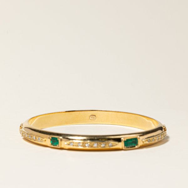 18K Yellow Gold Emerald & Diamond Bangle | 0.55ctw, 2.81ctw | 7.75  | Cheap