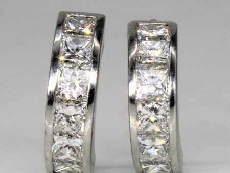 Silver Channel Set Diamond Hoop Earrings | 2.00ctw | Hot on Sale